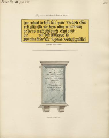 Daniel Lysons Memorial to Mr. Charles and Mrs. Anne Yarwood from Hayes Church