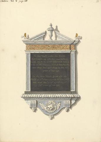 Daniel Lysons Memorial to Mrs. Hester Hill and Mr. Thomas Hill, Chelsea Church