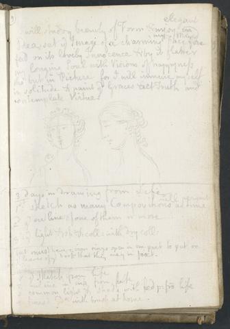 Alexander Cozens Page 9, Two Ideal Female Heads, Notes on Methods of Drawing
