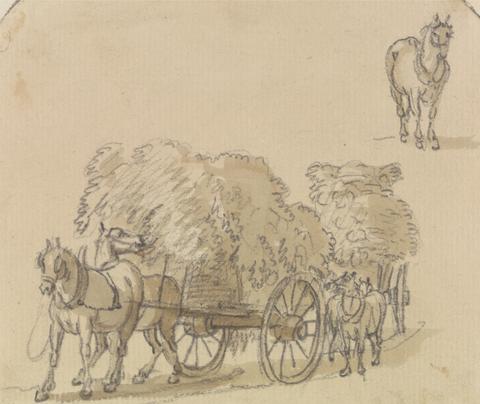 Paul Sandby RA Two Laden Hay Carts With Horses