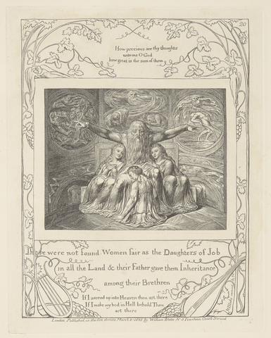 William Blake Book of Job, Plate 20, Job and His Daughters