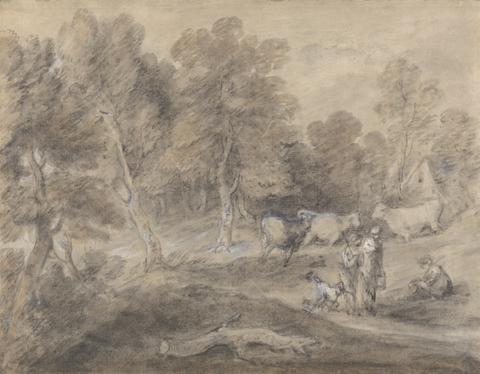 Charlotte Warren Wooded Landscape with Cattle, Figures and a House