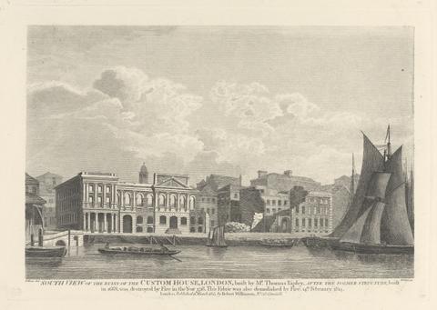 William Dorset Fellows South View of the Custom House after the Fire of 14th February 1814