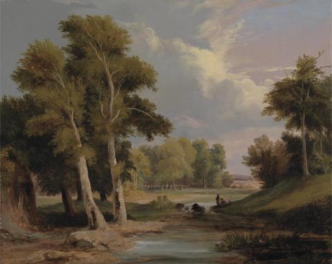 James Arthur O'Connor A Wooded River Landscape with Fishermen