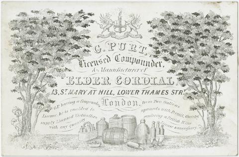 G. Purt, licensed compounder & manufacturer of elder cordial : 13, St. Mary at Hill, Lower Thames Street, London.