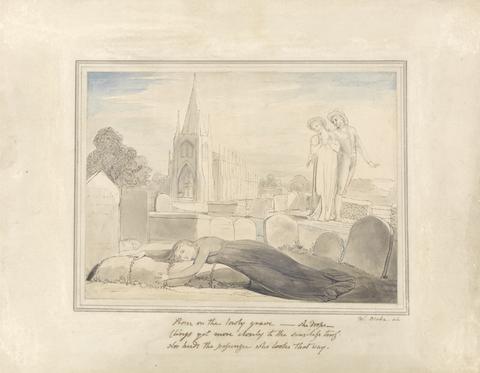 William Blake The Widow Embracing Her Husband's Grave