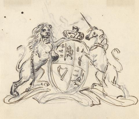 Sawrey Gilpin Coat of Arms flanked by a Unicorn and Lion