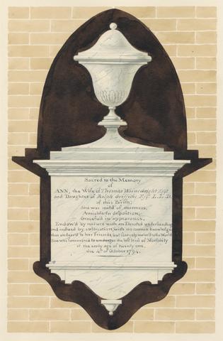 Daniel Lysons Memorial to Ann Wainewright, from Chiswick Church