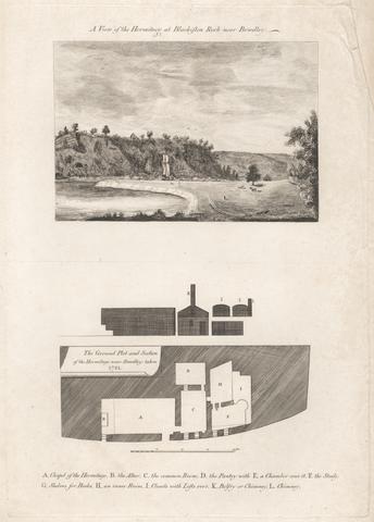 unknown artist A View of the Hermitage at Blackiston Rock near Bewdley / The Ground Plot and Section of the Hermitage near Bewdley; taken 1721