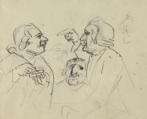 Study of men's heads; two in foreground arguing