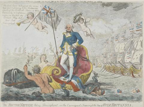 Isaac Cruikshank The British Neptune riding Triumphant, or the Carmignol's Dancing to the Tune of Rule Britannia
