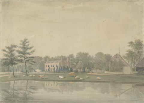 James Lambert of Lewes North East View of a House at Ringmer with Cattle and Sheep by a Pond