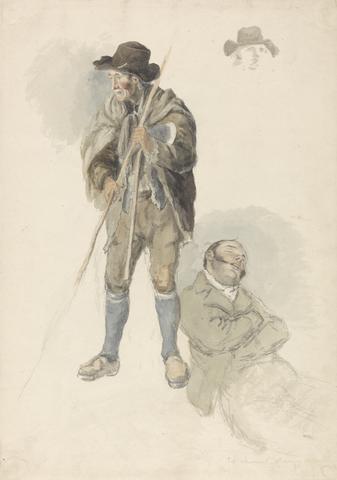 Robert Hills Figure Studies: A Farm Worker, Mr. Samuel, the Drawing Master Reclining and Dozing, and a Slight Sketch of a Man in a Hat