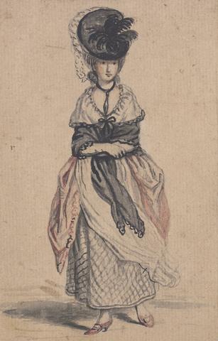A Lady of Fashion with Black Shawl and Red Shoes