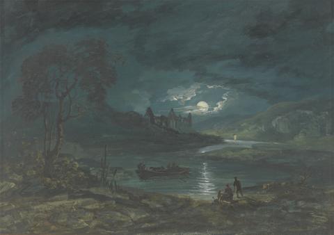 John Laporte Night - River Landscape with a Ruined Abbey