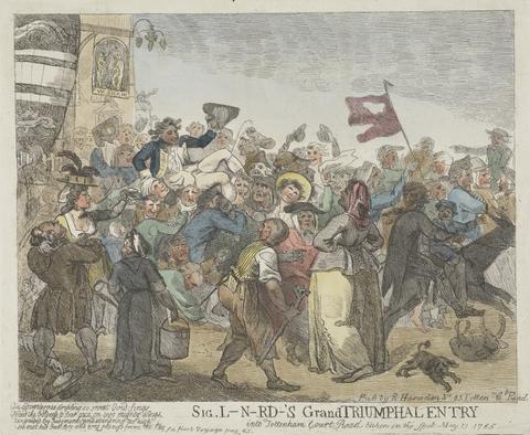 unknown artist Sig L-n-rd-'s (Lunardi's) Grand Triumphal Entry, into Tottenham Court Road taken on the Spot, May 13, 1785