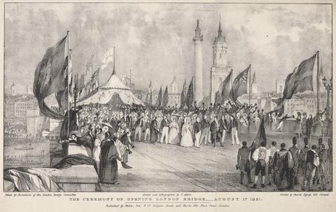 Thomas Allom The Ceremony of Opening London Bridge with the Old London Bridge in the Background