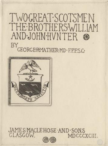Sir David Young Cameron Title Page: William Hunter's Coat of Arms