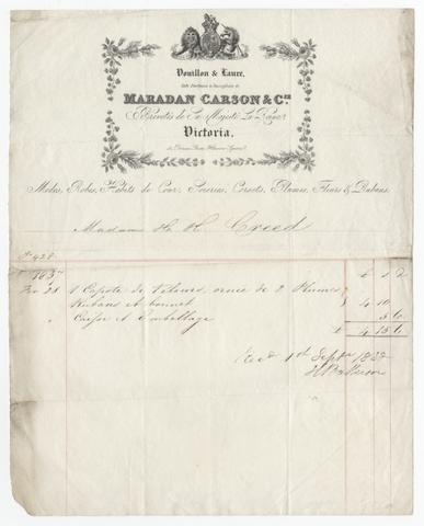 Vouillon & Laure (Firm : London, England), creator. Billhead of Vouillon & Laure, clothiers, London, for purchases by Mrs. H.H. Creed.