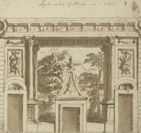 Sir James Thornhill A Design for a Mural Executed in the Salon at Roehampton House, Surrey: Apollo Carrying off Aeneas in a Cloud