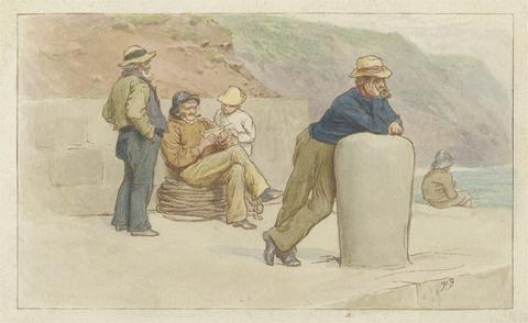 Robert Barnes Three Men and Two Boys Sitting on a Pier