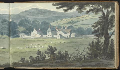 Album of Landscape and Figure Studies: Rural Landscape Scene with Farm and Grazing Sheep