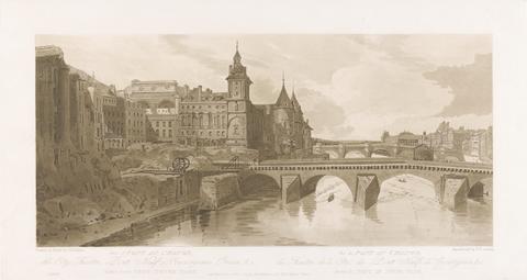 Frederick Christian Lewis the Elder View of Pont au Change, Theatre de la Cite, Pont Neuf and the Conciergerie Prison