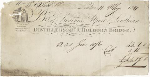 [Billhead of Swaine, Alport & Lowthian, distillers, London, recording gin purchased by Thomas Tebbitt, 1828]