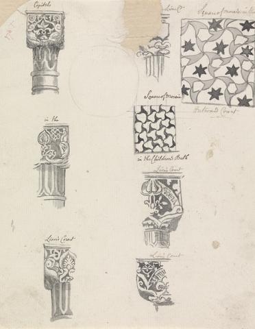 Henry Swinburne Sketches for Capitals of Columns and Mosaic Squares at Alhambra