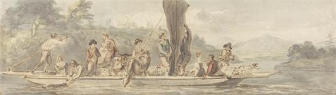 Paul Sandby RA River Ferry with Many Passengers and Animals