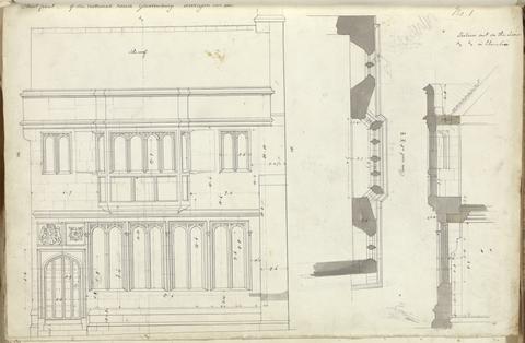 Augustus Welby Northmore Pugin Tribunal House, Glastonbury, Somerset: Wall Plan and Front Elevation