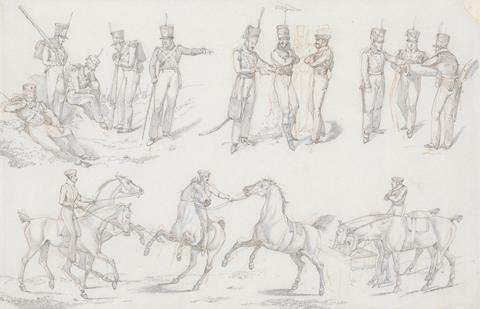 Henry Thomas Alken "Landscape Scenery", No. 13: Groups of Infantry and Army Horses