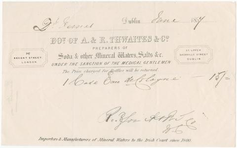 [Billhead of A. & R. Thwaites & Co., Dublin].