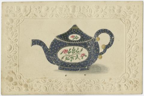  Movable card depicting a Chinese man emerging from a teapot.