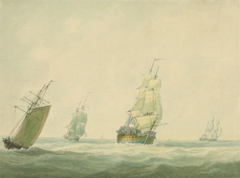 Nicholas Pocock A Two-Decker and other Shipping Offshore
