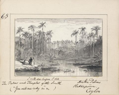 Edward Lear Illustration to Tennyson's "You Ask Me Why": Areka Palms, Ratanapooru, Ceylon - `I will see before I die The Palms and Temples of the South'