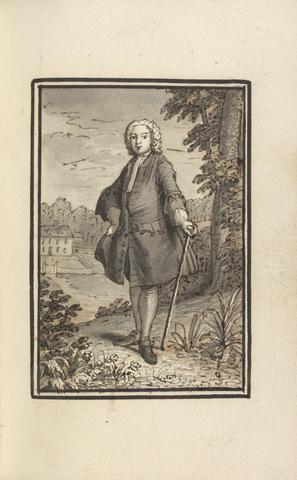 Thomas Bardwell Full-length Portrait, Man Standing in Landscape, Holding Cane and Hat