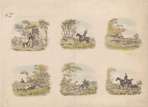 unknown artist [Hare hunting and coursing] Six subjects on one sheet