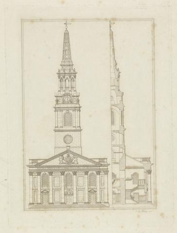 John Le Keux St Martin-in-the-Fields, London: Elevation and Section