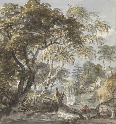 unknown artist A Wood Stream with Angler