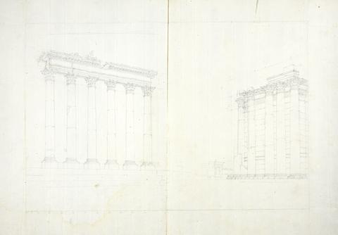 James Bruce No. 14 sketch of temple remains at Palmyra or Baalbec