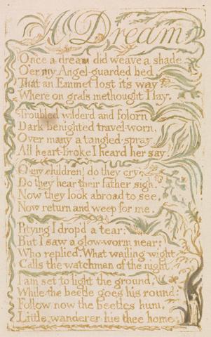 William Blake Songs of Innocence, Plate 4, "A Dream" (Bentley 26)
