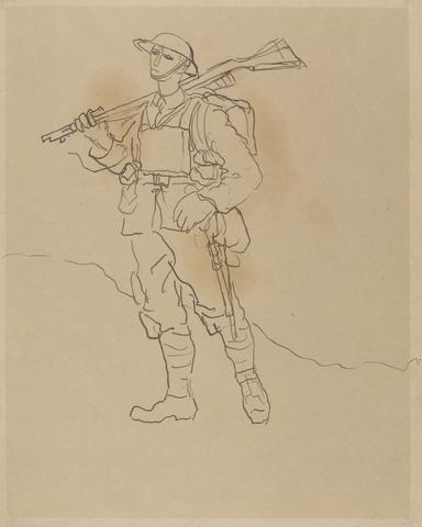 Augustus Edwin John Soldier with Rifle Upside-Down on Shoulder