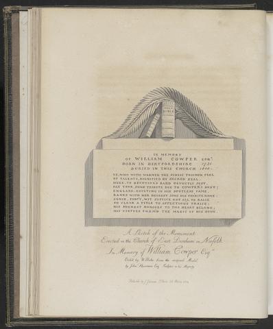 William Blake A Sketch of the Monument Erected in the Church of East Dereham in Norfolk in Memory of William Cowper Esq.