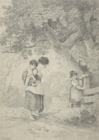 George Holmes Study of a Girl with Two Children at a Stile