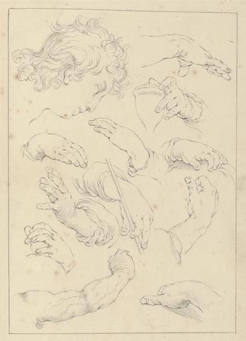 Hamlet Winstanley Various Sketches of Hands, Heads, and Arms