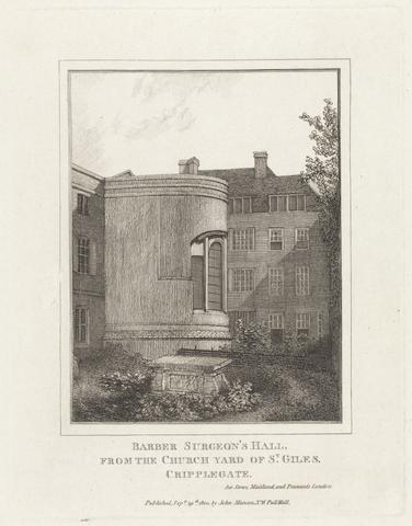unknown artist Barber Surgeon's Hall, from the Church Yard of St. Giles, Cripplegate