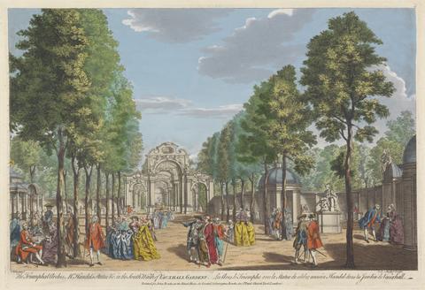 John S. Muller The Triumphal Arches, Mr. Handels Statue & C. in the South Walk of Vauxhall Gardens