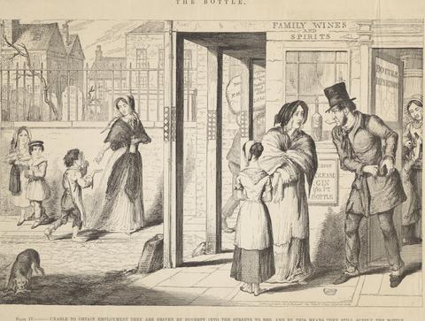George Cruikshank Plate IV, Unable to Obtain Employment They Are Driven by Poverty into the Streets to Beg