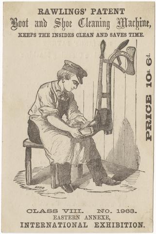 Rawlings, James, active 1862. Rawlings' patent boot and shoe cleaning machine :